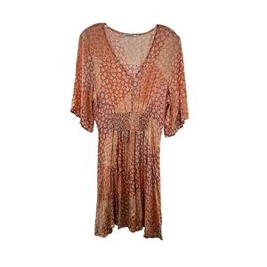 Magnolia Boutique V-Neck 3/4 Sleeve A-Line Dress Peach Floral Size Large